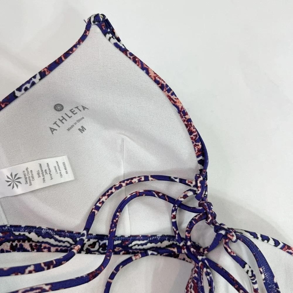 Athleta Bikini Top Womens Medium Purple Blue Strappy Back Padded Print Swimwear - Picture 6 of 8